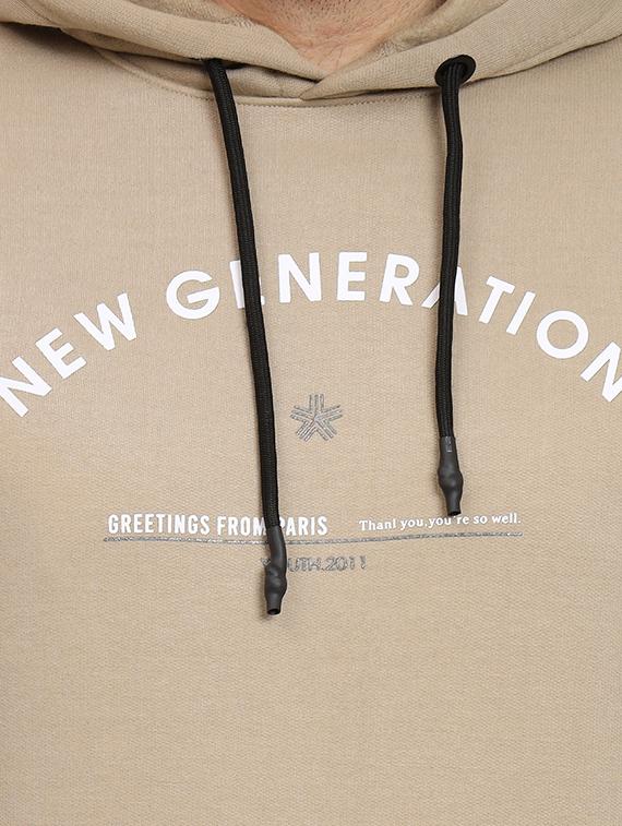 men beige typographic print hooded fleece chest print sweatshirt - 20377767 - Standard Image - 4
