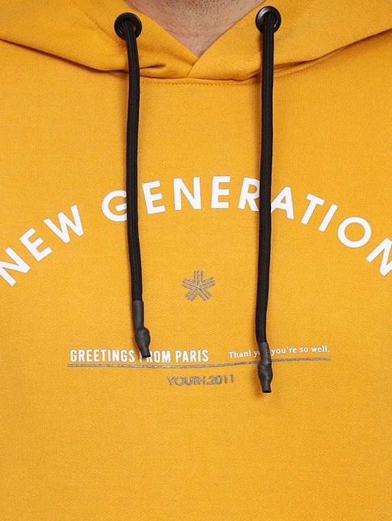 men typographic print mustard fleece hooded front print sweatshirt - 20377768 - Standard Image - 4