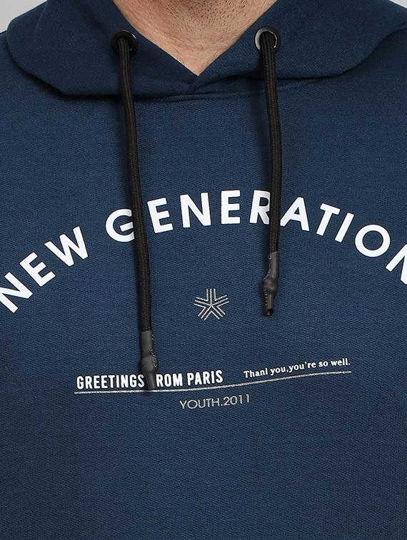 men typography print teal fleece hooded front print sweatshirt - 20377769 - Standard Image - 4