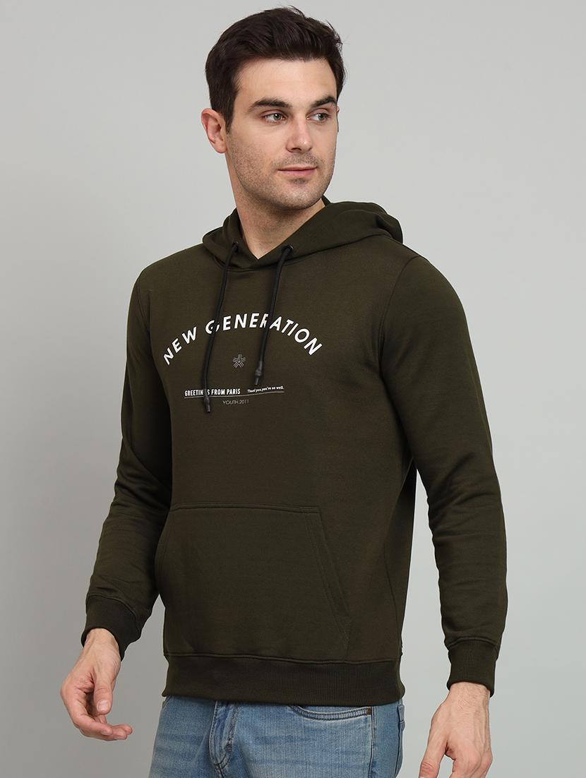 men olive fleece chest print sweatshirt - 20377770 -  Standard Image - 1