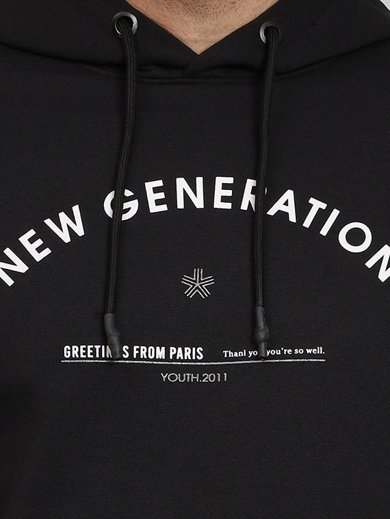 men black typographic print hooded fleece chest print sweatshirt - 20377772 - Standard Image - 4