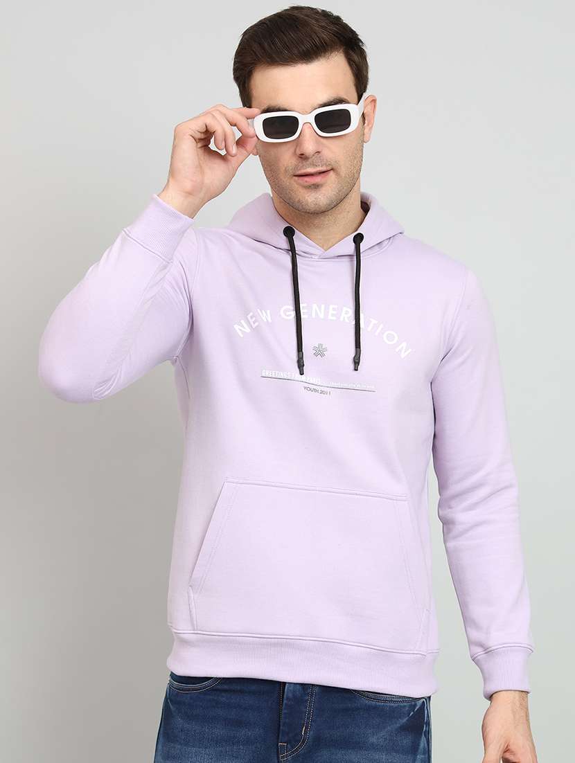men lavender fleece chest print sweatshirt