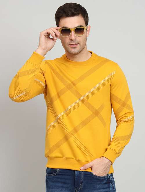 men mustard checkered fleece all over print sweatshirt - 20377775 -  Standard Image - 0