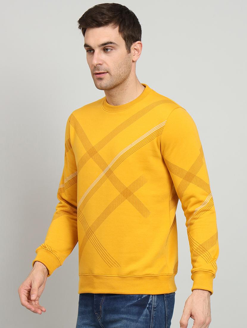 men mustard checkered fleece all over print sweatshirt - 20377775 - Standard Image - 1