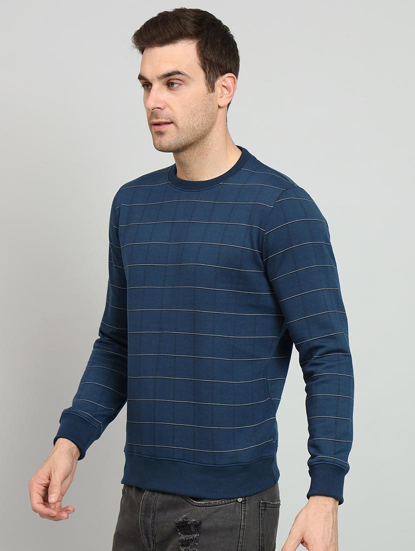 men navy blue checkered fleece all over print sweatshirt - 20377776 -  Standard Image - 1