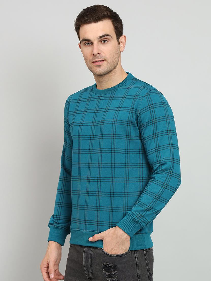 men blue checkered fleece all over print sweatshirt - 20377777 - Standard Image - 1