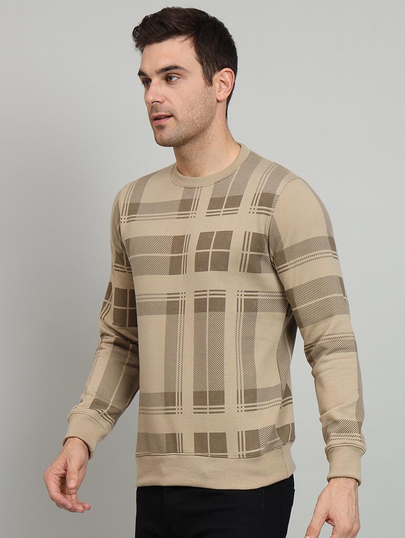 men beige checkered fleece all over print sweatshirt - 20377778 - Standard Image - 1