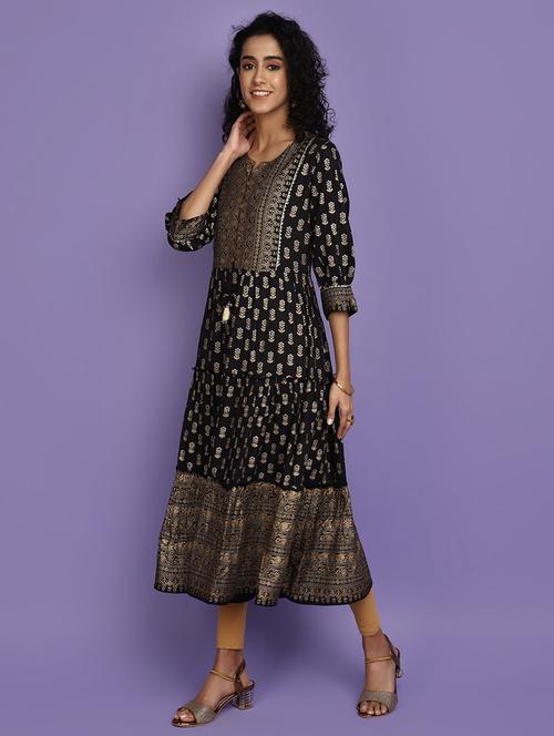 black rayon kurta - 20380875 -  Standard Image - 0