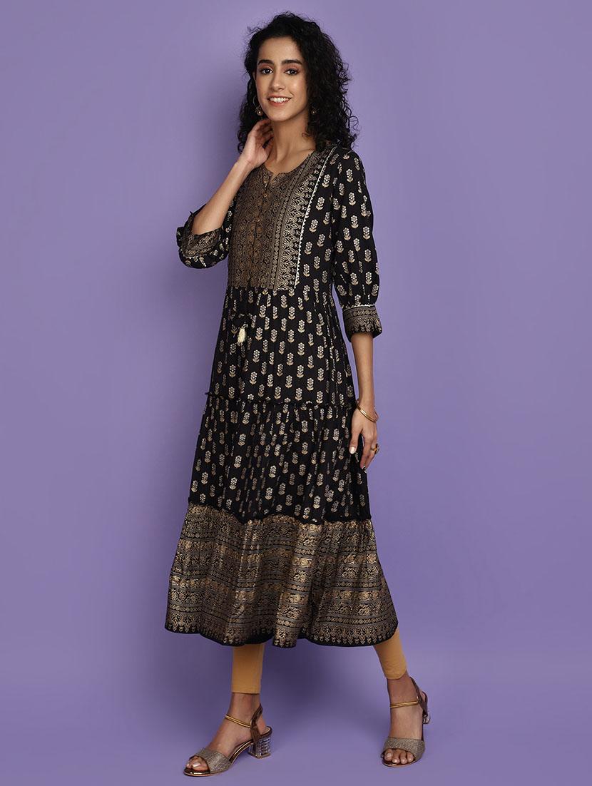 black rayon kurta - 20380875 -  Zoom Image - 0