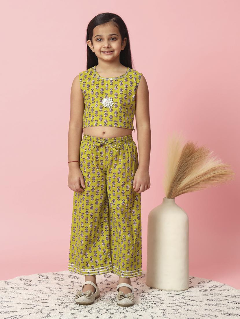 olive printed top pant with shrug set - 20381541 - Standard Image - 1