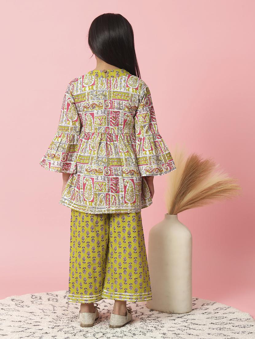 olive printed top pant with shrug set - 20381541 - Standard Image - 4