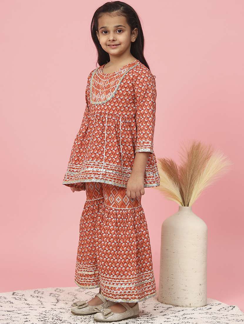 orange printed kurta sharara set - 20381544 -  Standard Image - 1