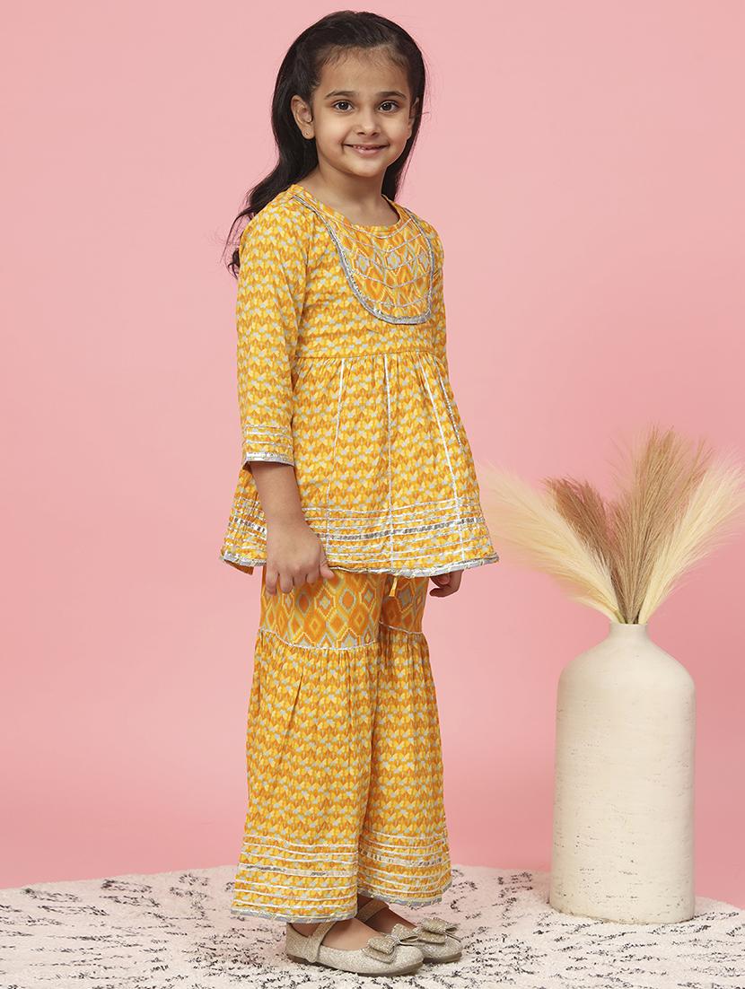 yellow printed kurta sharara set - 20381545 - Standard Image - 1