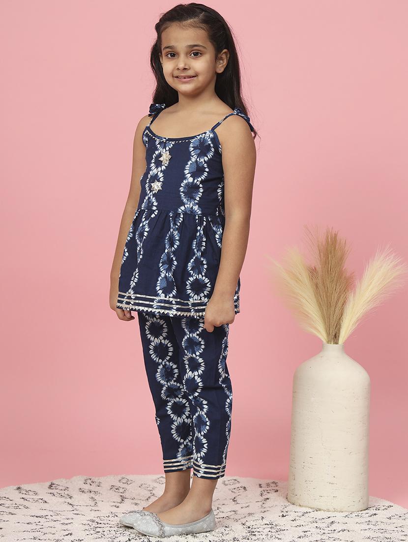 girl blue printed gota with work suit set - 20381554 - Standard Image - 1