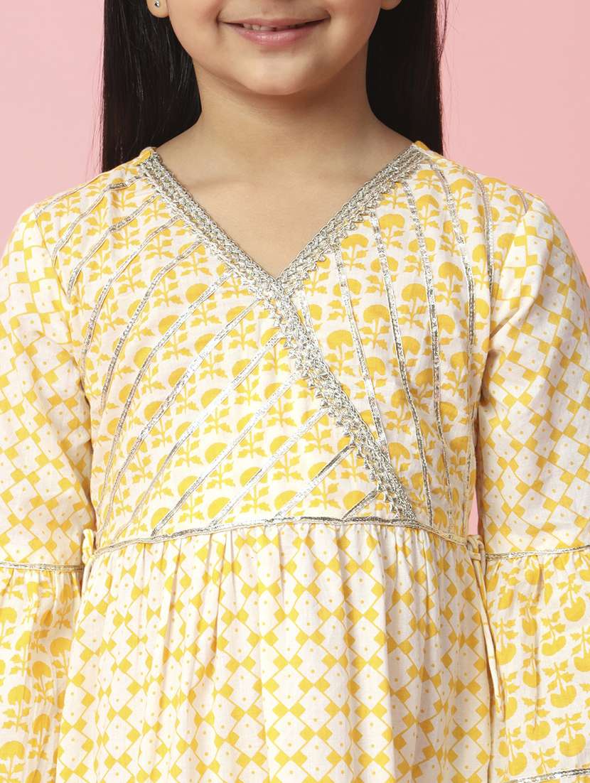 girls yellow v-neck florals party gown - 20381579 -  Standard Image - 4