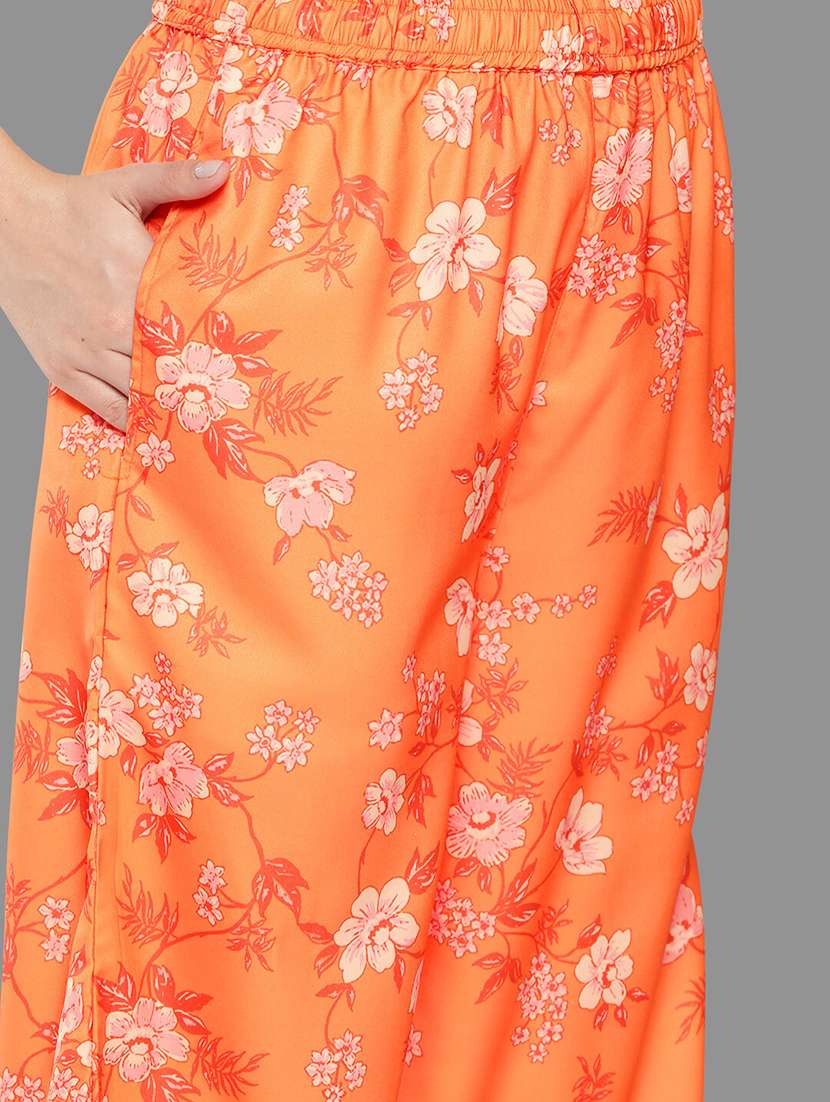 women orange shirt collar kurta palazzo set - 20381662 -  Standard Image - 4
