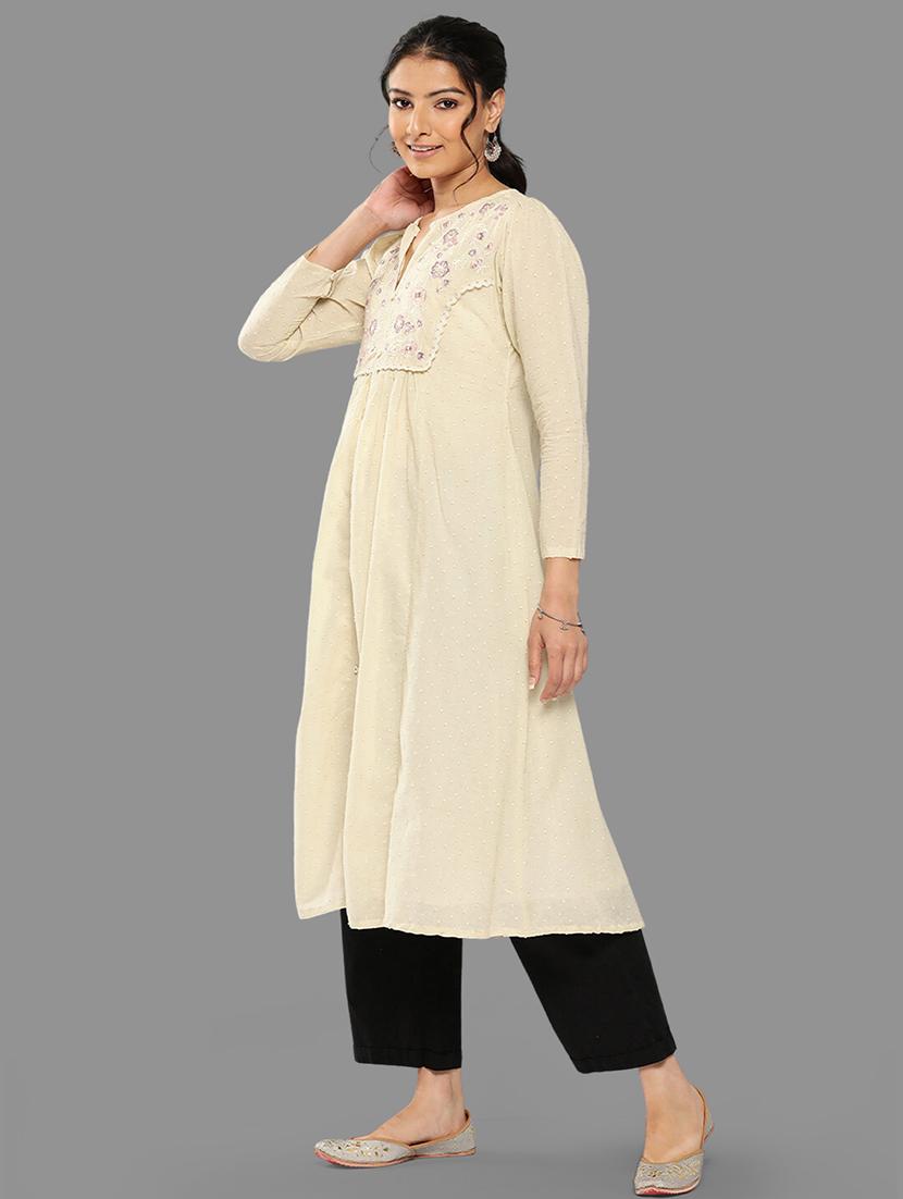 white cotton flared kurta - 20381681 -  Standard Image - 1