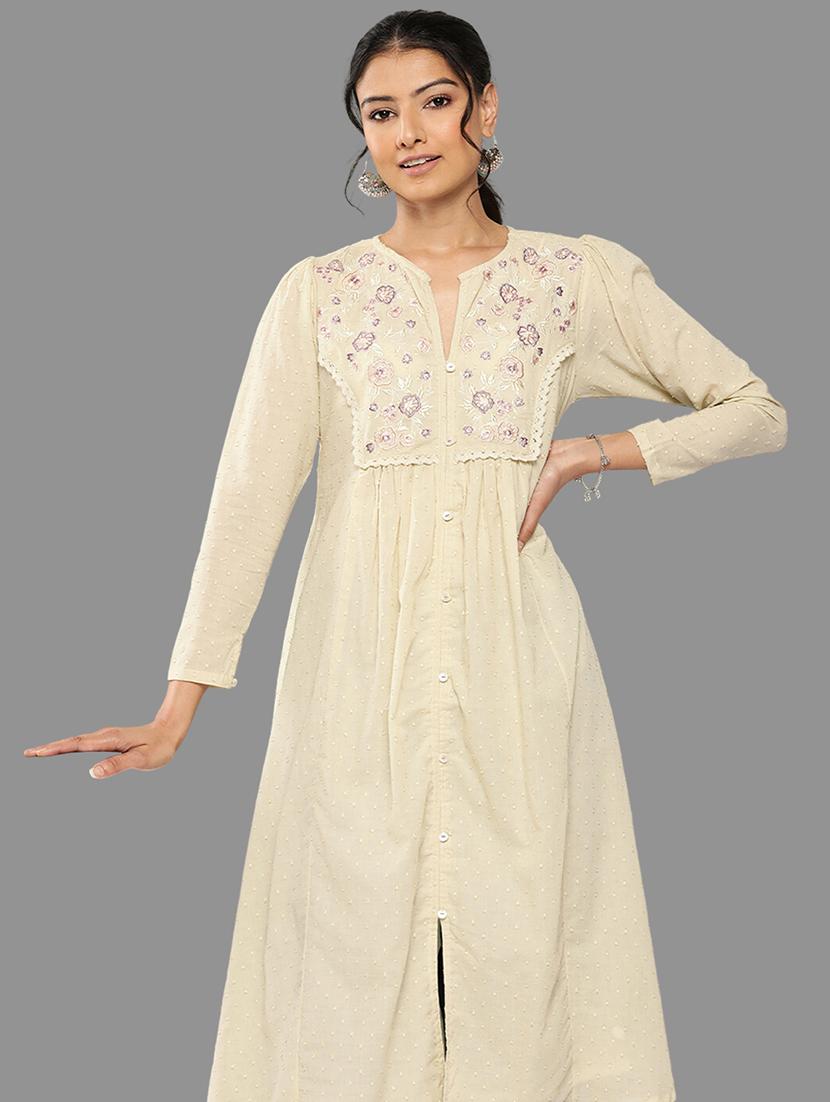 white cotton flared kurta - 20381681 - Standard Image - 4