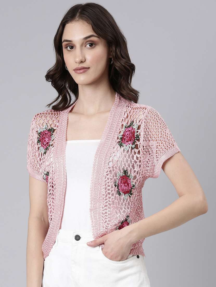 women pink self design regular shrug - 20381730 -  Standard Image - 1