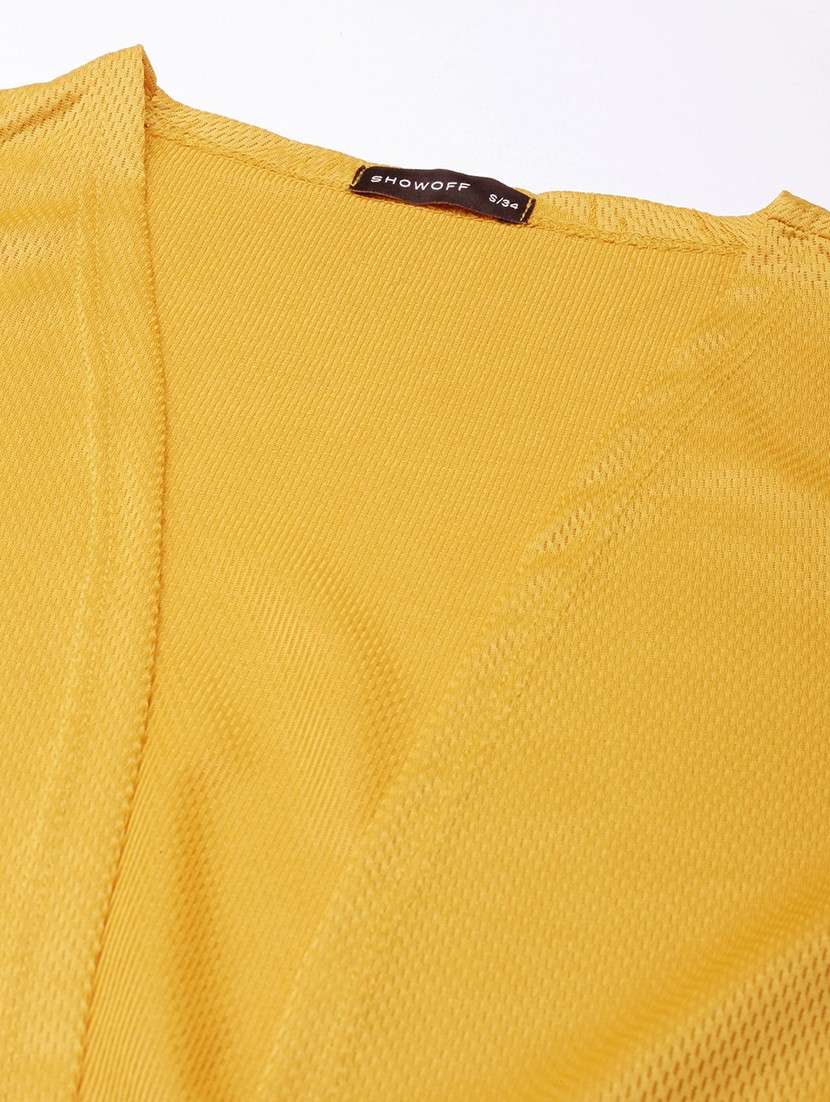  women's self design long sleeves regular straight open front mustard shrug - 20381736 -  Standard Image - 6