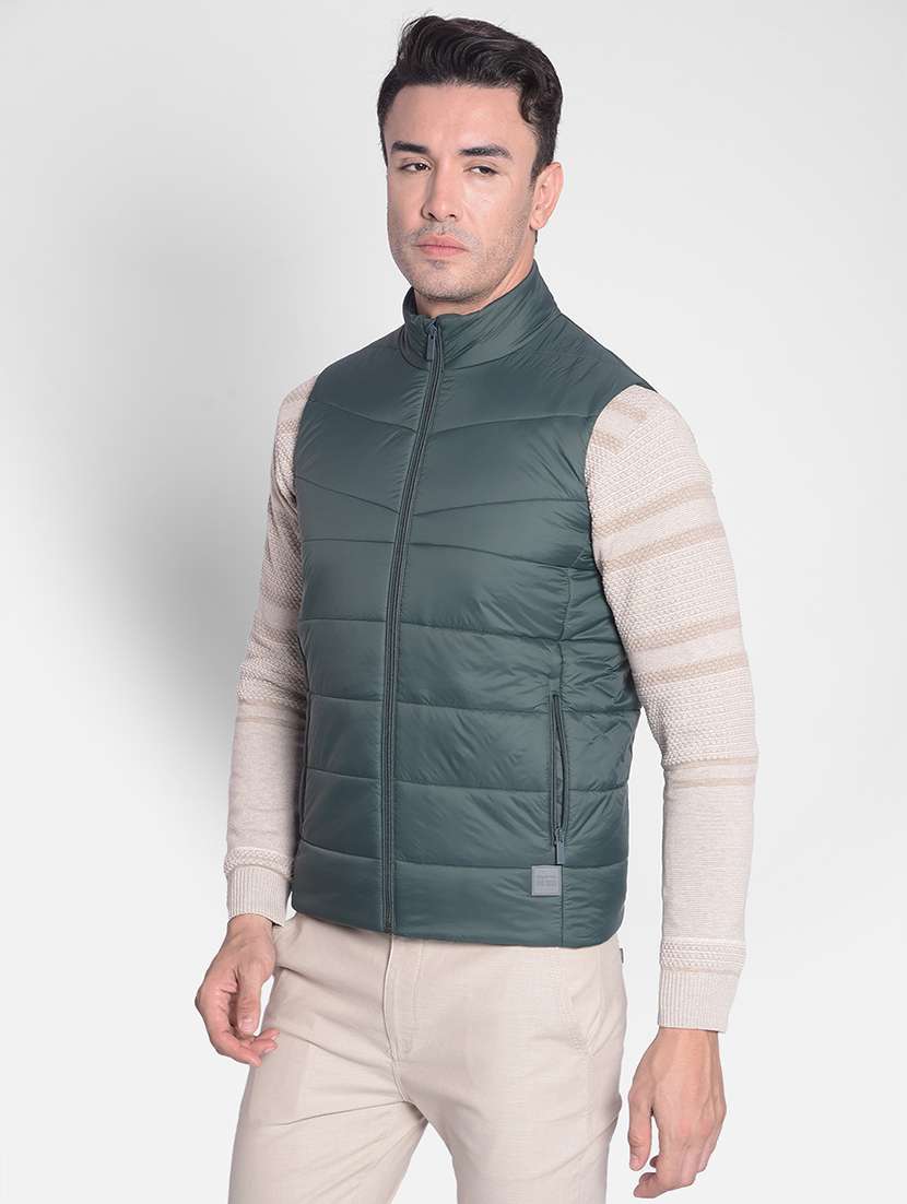 men charcoal colored sleeveless polyester casual jacket - 20381765 - Standard Image - 1