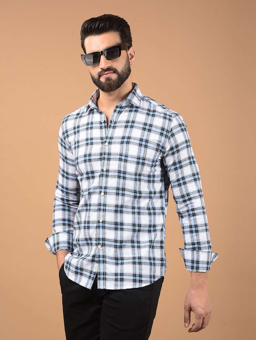 men white checkered cotton short kurta