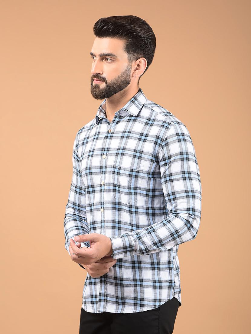 men white checkered cotton short kurta - 20381769 - Standard Image - 1