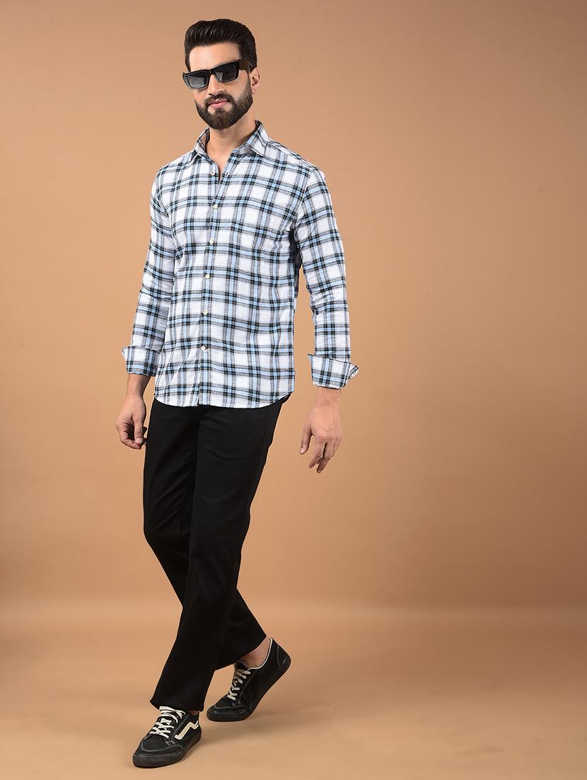 men white checkered cotton short kurta - 20381769 - Standard Image - 4