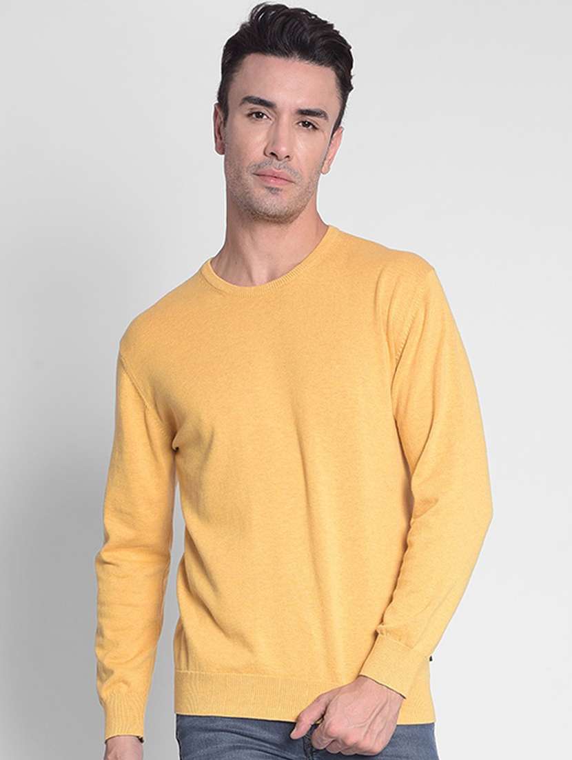 men mustard cotton pullover
