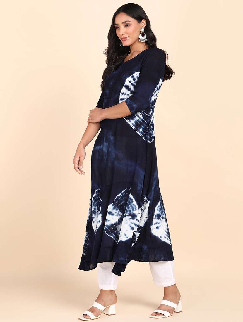 navy blue shibori print a-line kurta - 20381811 -  Standard Image - 1