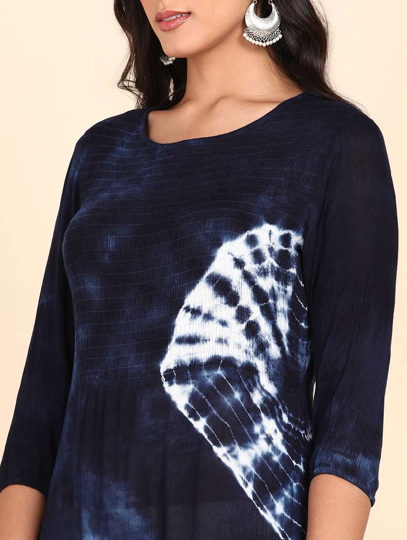 navy blue shibori print a-line kurta - 20381811 -  Standard Image - 4