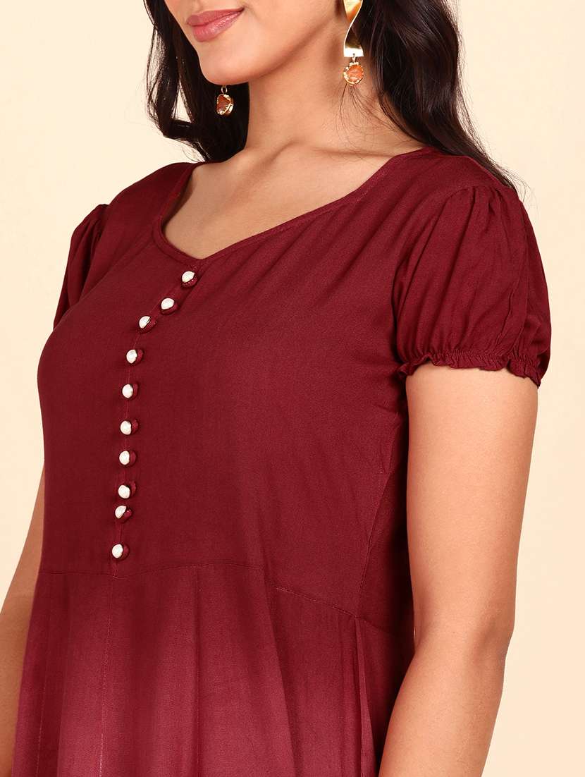 maroon tie & dyed fit & flare dress - 20381813 -  Standard Image - 4