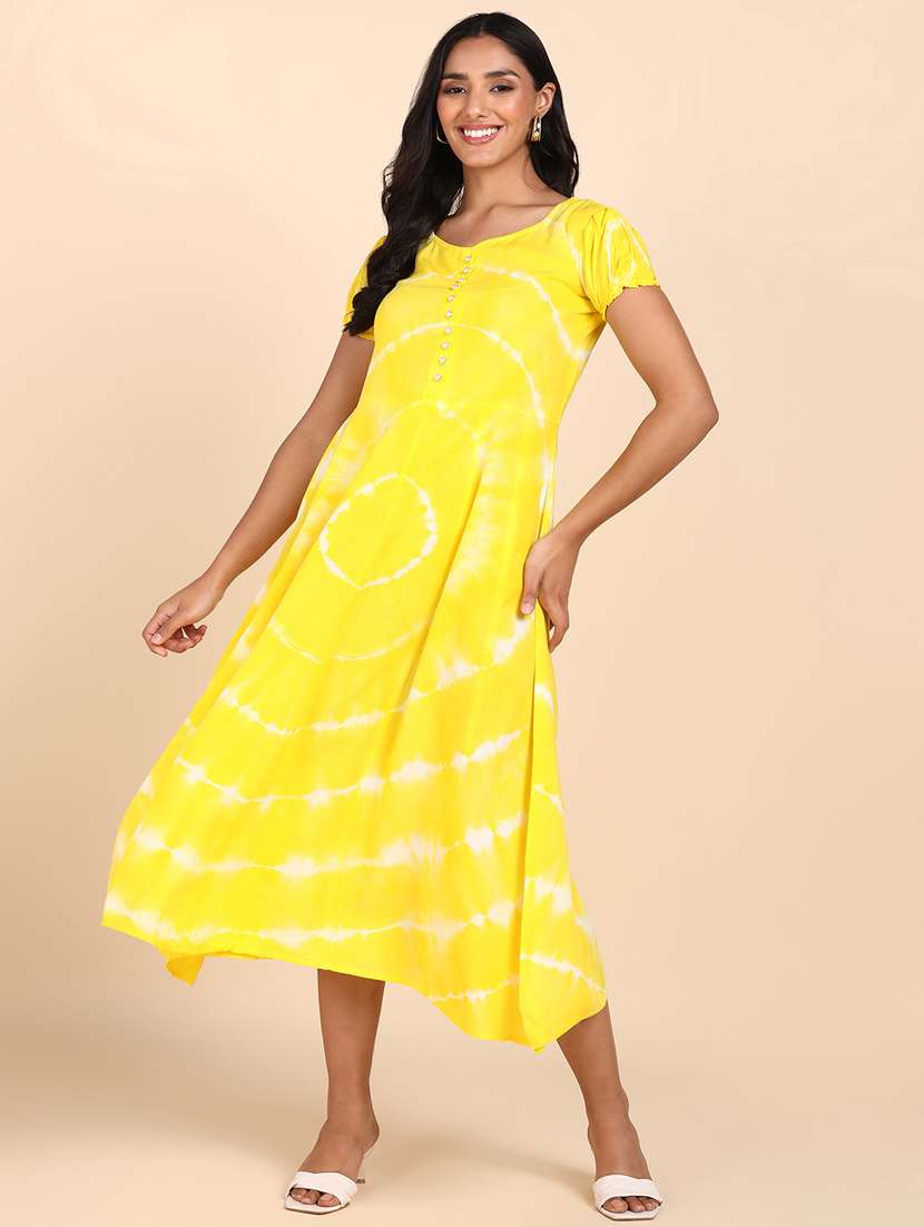 yellow tie & dye fit & flare dress