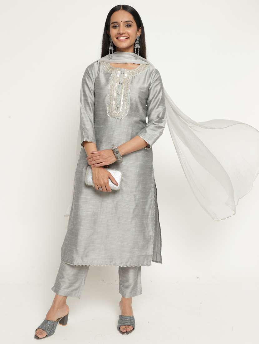 women three quarter sleeve kurta pant with dupatta set