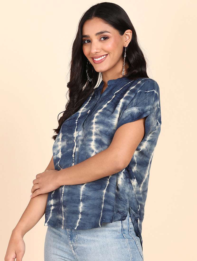 women blue tie n dye rayon regular top - 20381962 -  Standard Image - 1