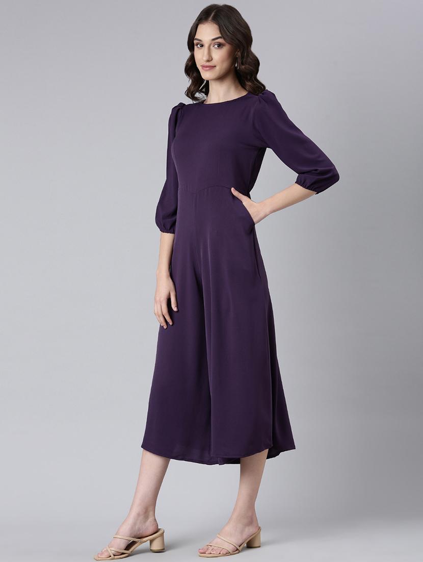 purple cotton 3/4th jumpsuit - 20382738 - Standard Image - 1
