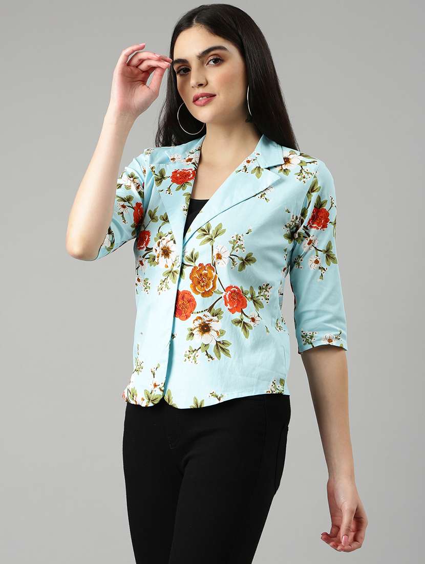 light blue floral single breasted blazer - 20382847 -  Standard Image - 1