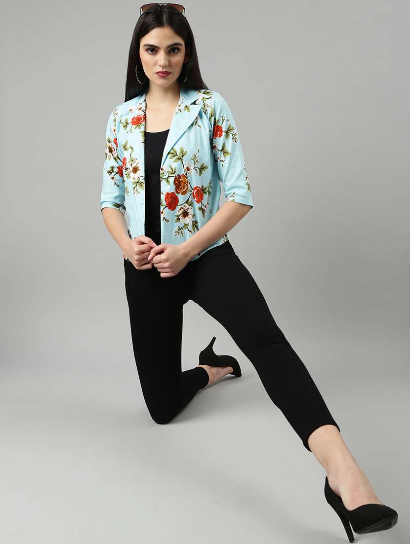 light blue floral single breasted blazer - 20382847 -  Standard Image - 4