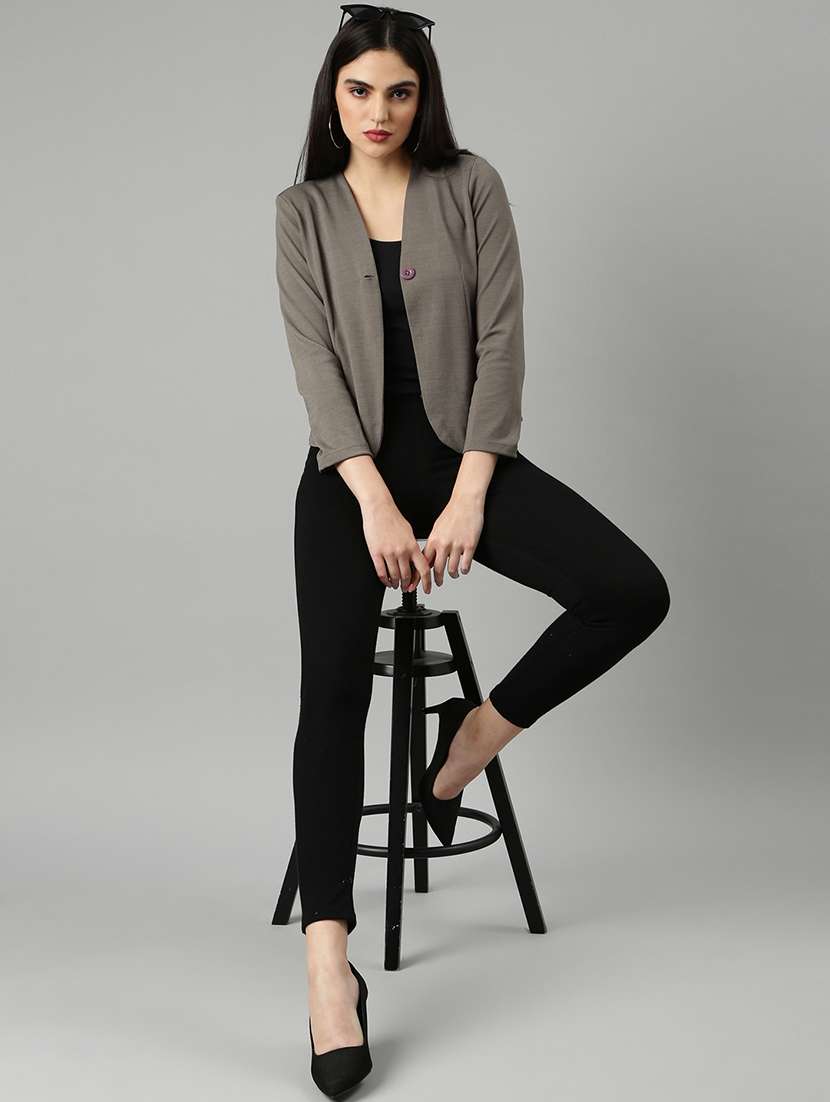 taupe solid single breasted blazer - 20382853 -  Standard Image - 4