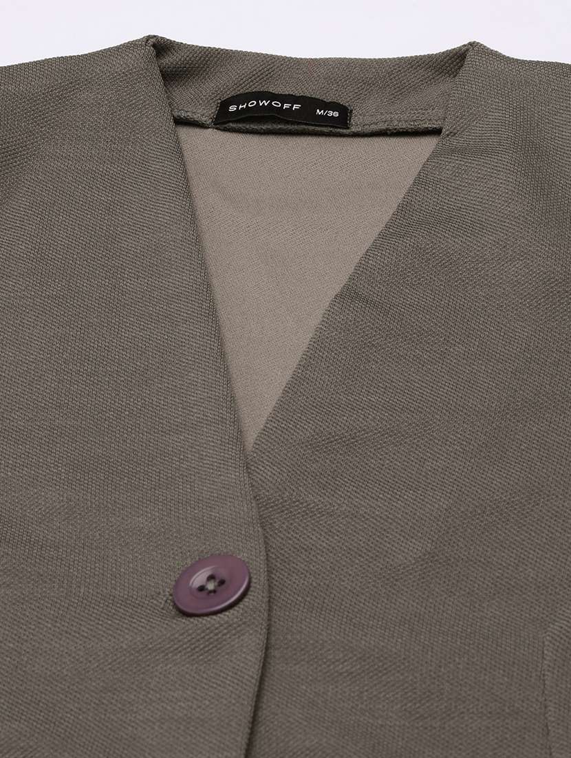 taupe solid single breasted blazer - 20382853 -  Standard Image - 6