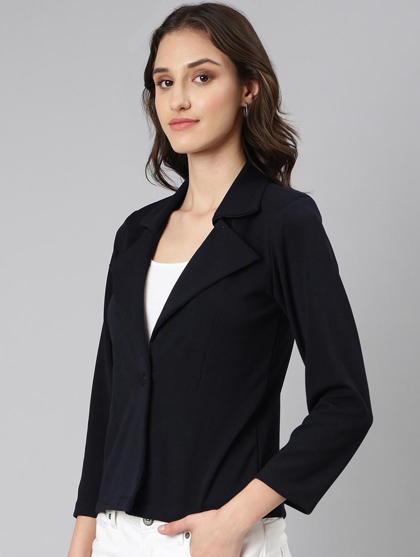 navy blue solid single breasted blazer - 20382854 - Standard Image - 1
