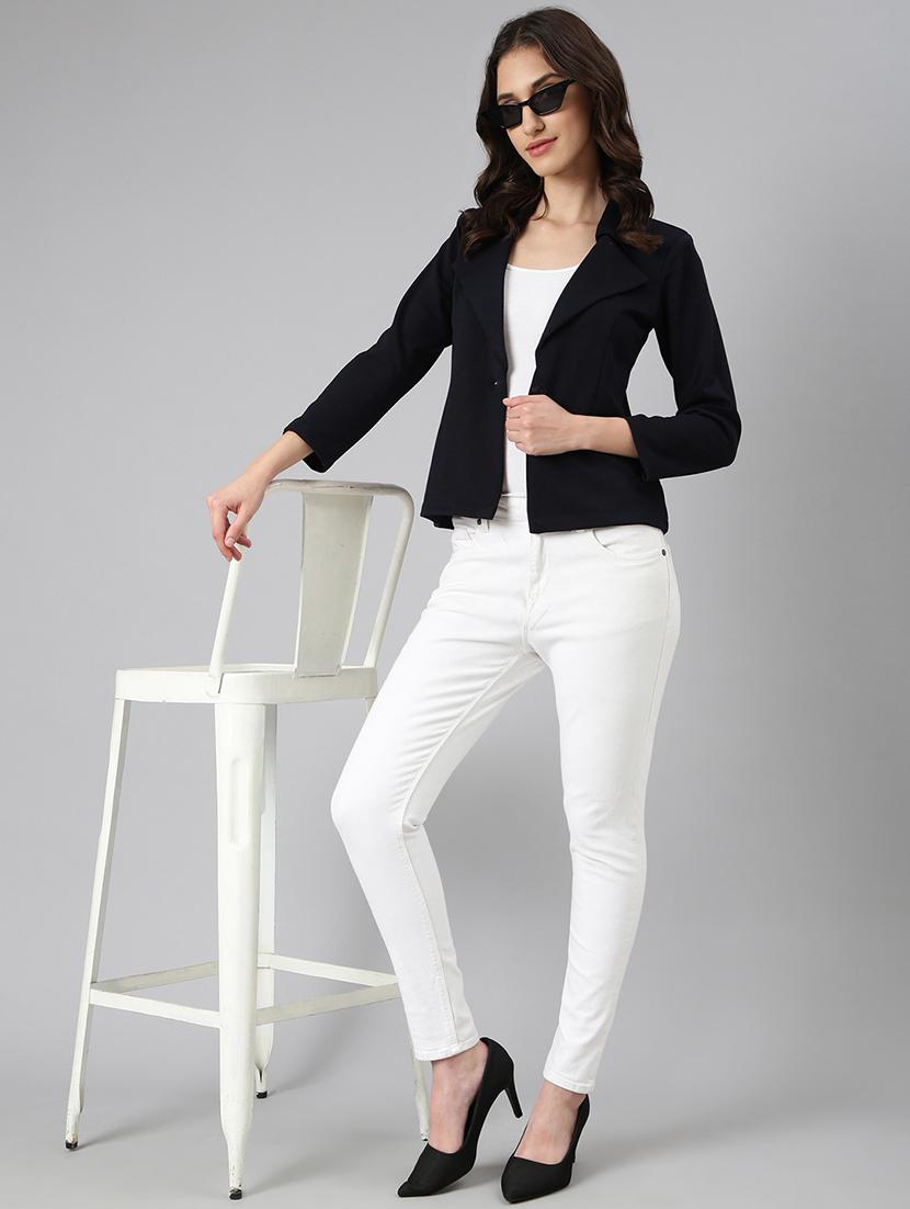 navy blue solid single breasted blazer - 20382854 - Standard Image - 4