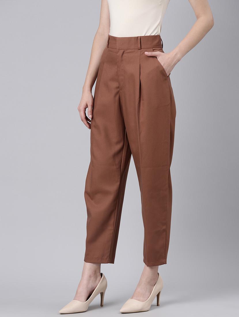 women solid cotton pleated trouser - 20382911 - Standard Image - 1