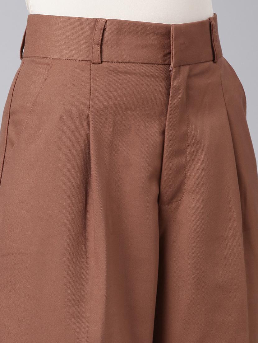 women solid cotton pleated trouser - 20382911 - Standard Image - 6