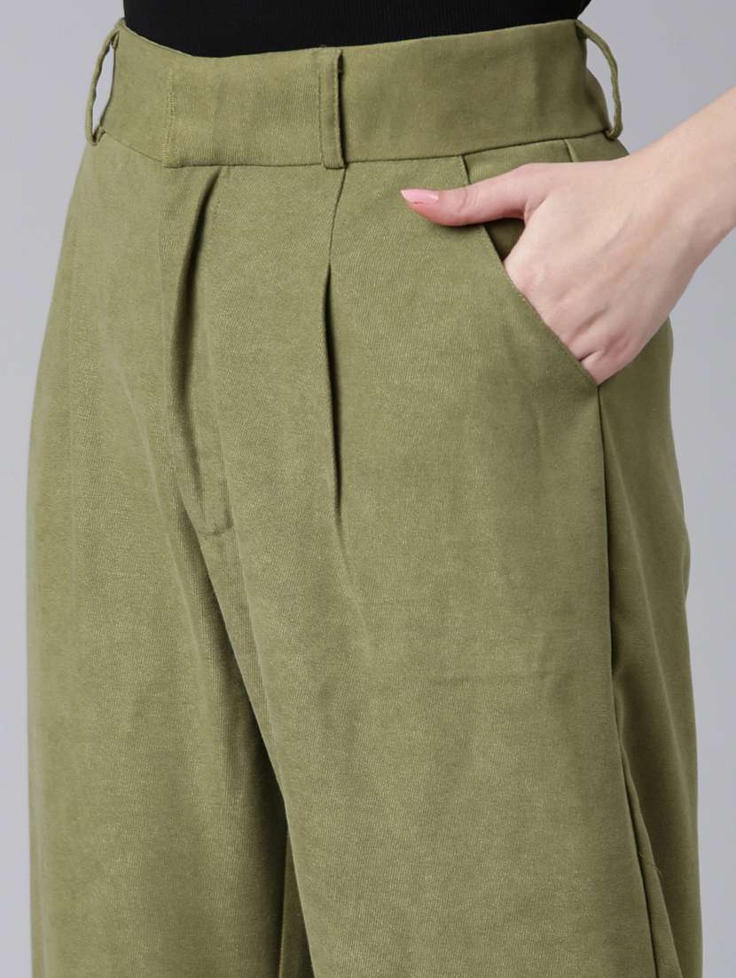 women solid cotton pleated trouser - 20382912 - Standard Image - 6
