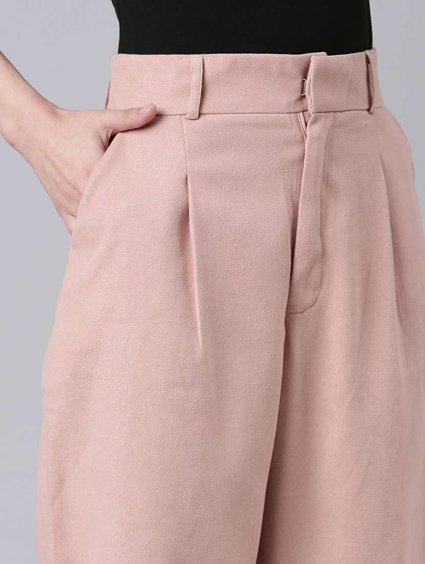 women solid cotton pleated trouser - 20382913 - Standard Image - 6