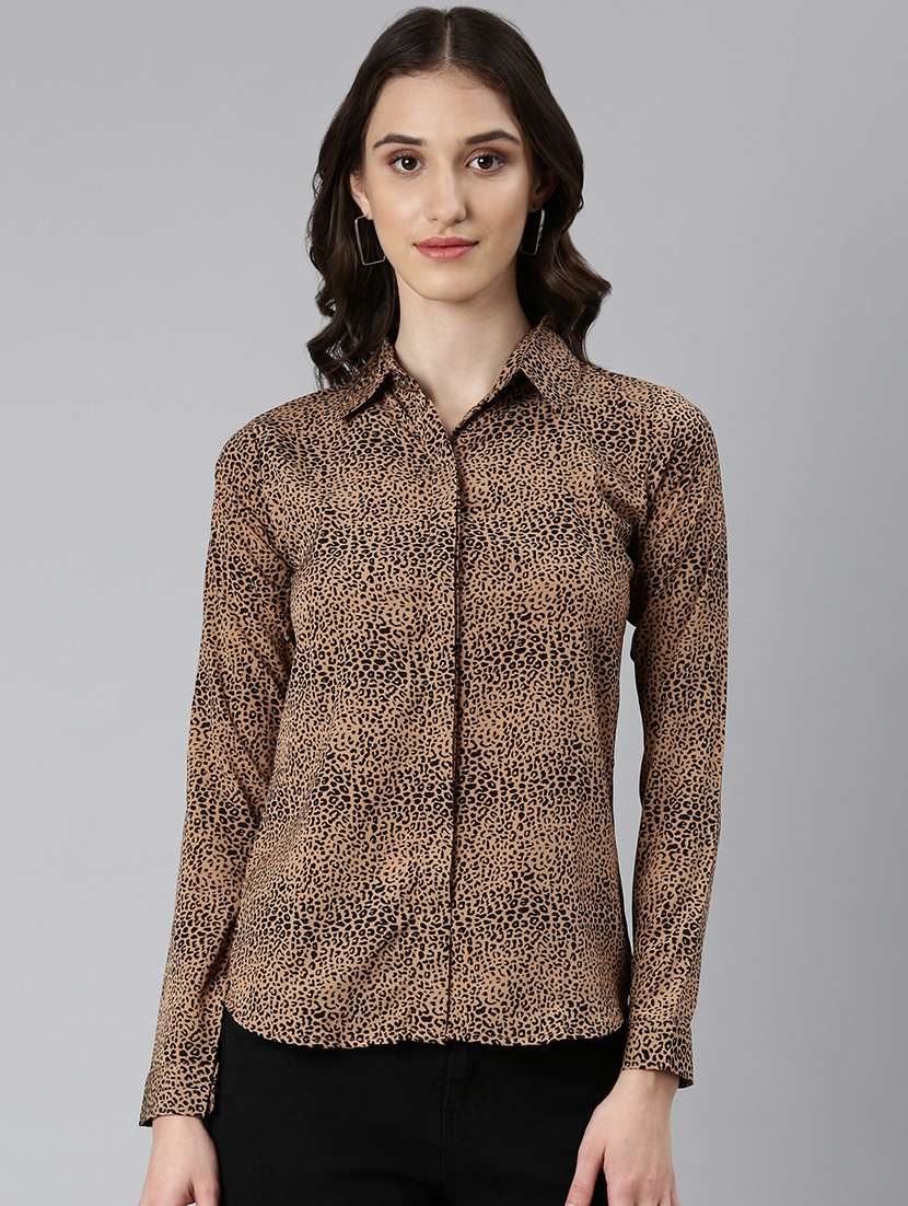 women multi color printed crepe regular shirt