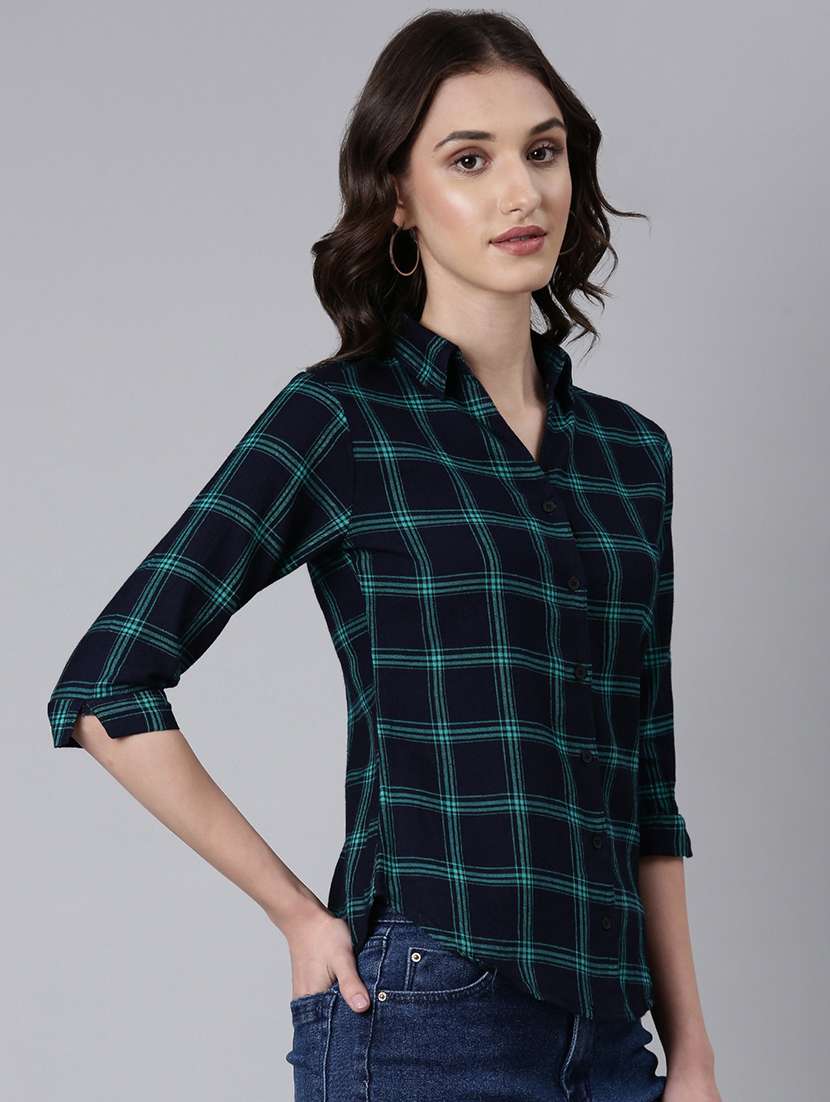 women multi color checkered cotton regular shirt - 20382922 - Standard Image - 1