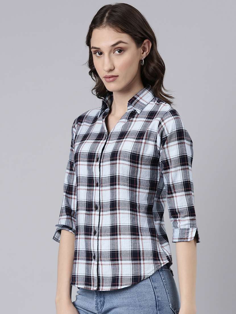 women multi color checkered cotton regular shirt - 20382926 -  Standard Image - 1