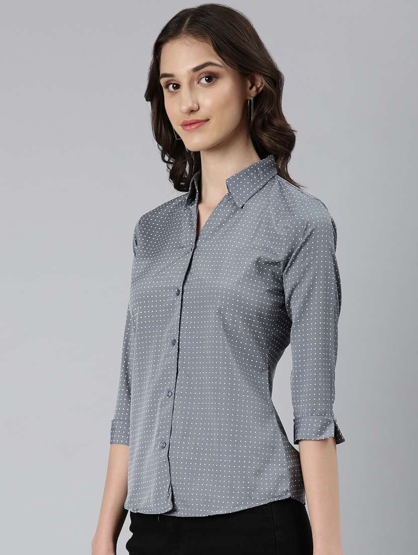 women grey polka dot cotton regular shirt - 20382933 -  Standard Image - 1